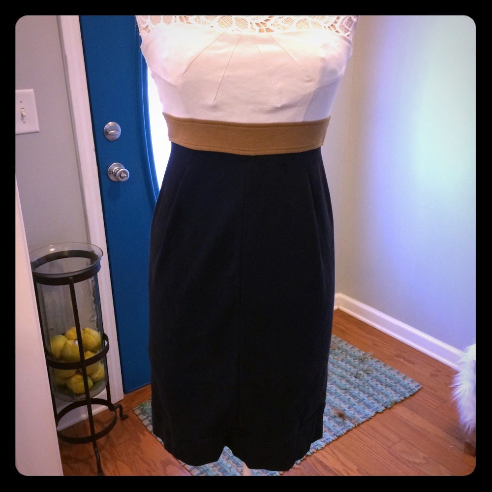 Strapless DVF sweetheart navy & white dress